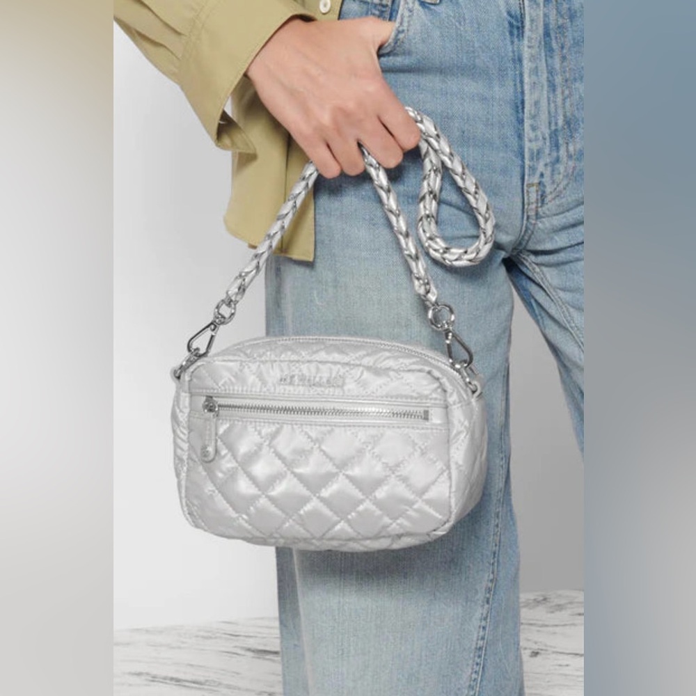 MZ Wallace Mini Crosby Metallic silver bag